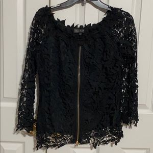 Black Lace blouse with front zipper